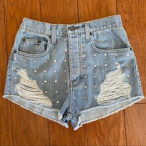 Carmar crystal studded jean shorts